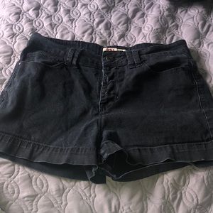 black cargo material shorts